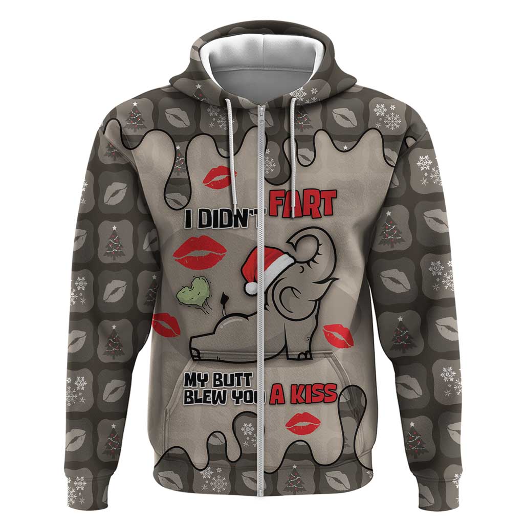 Elephant Christmas Zip Hoodie I Did Not Fart My Butt Blew You A Kiss - Wonder Print Shop