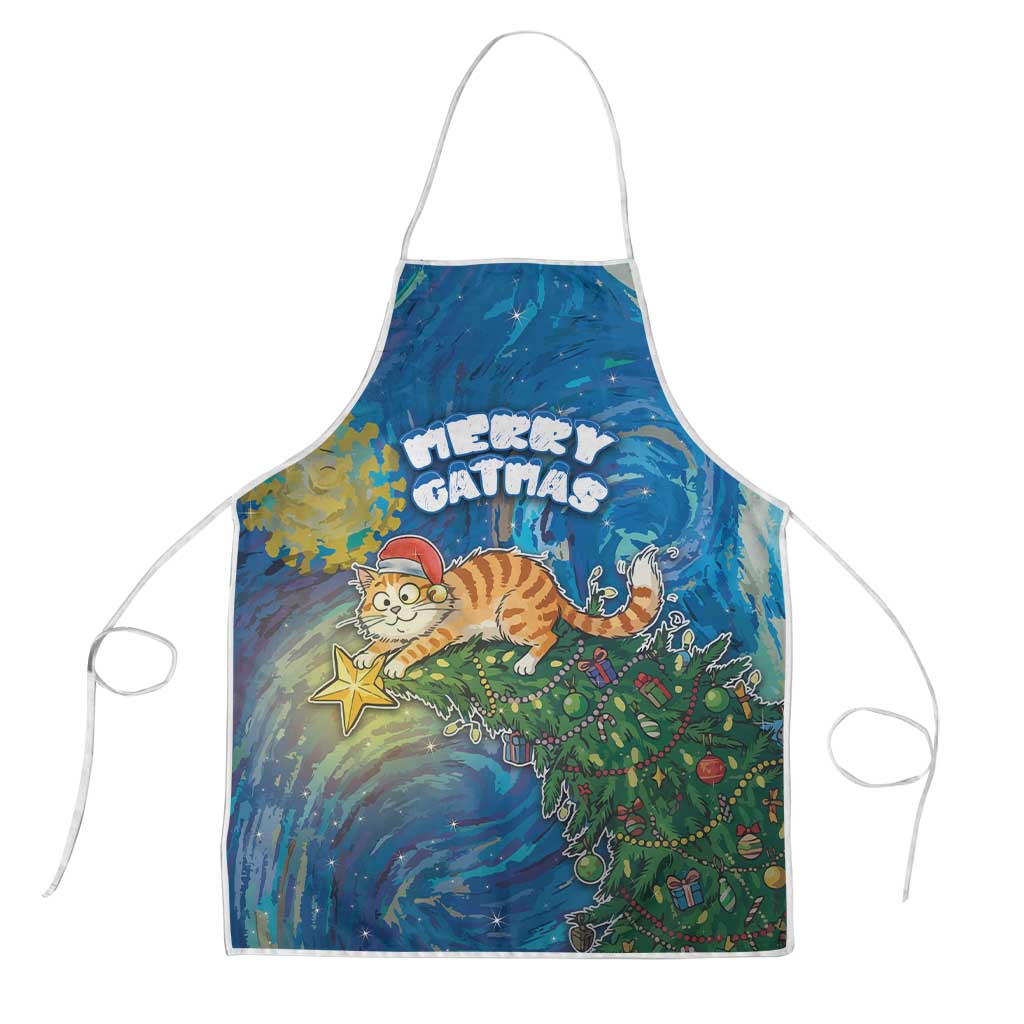 Merry Catmas Apron Cat Hanging On Xmas Tree - Wonder Print Shop