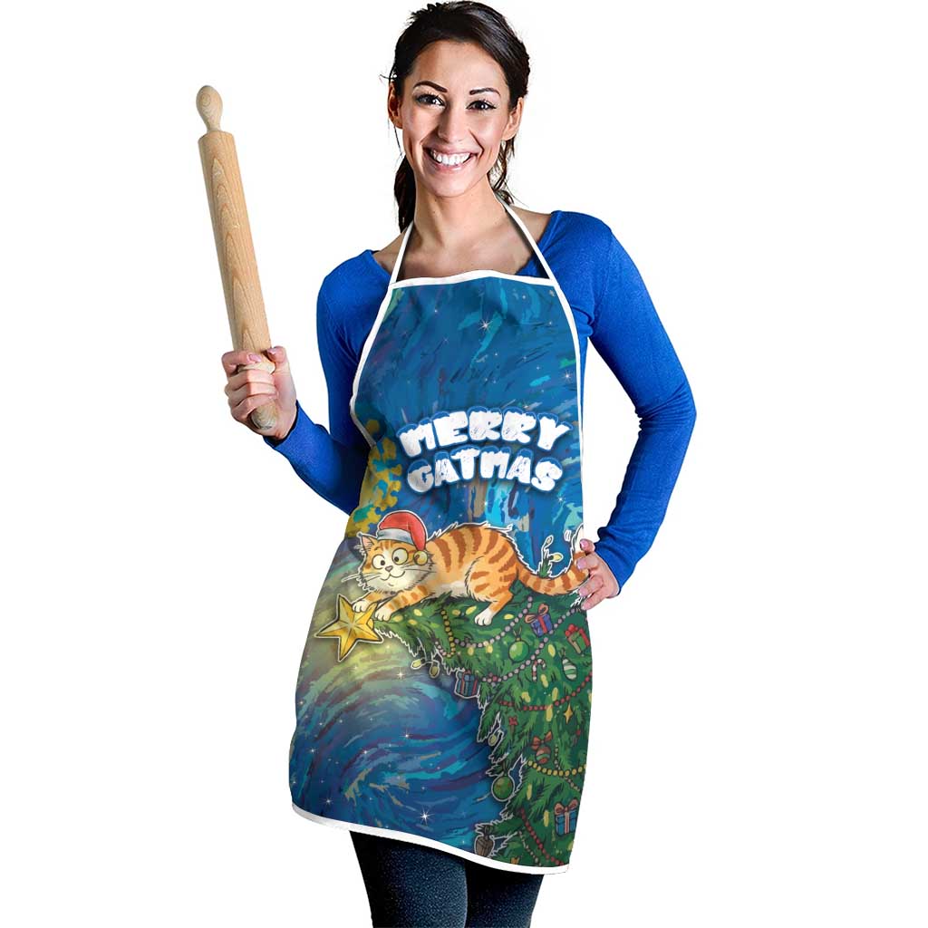 Merry Catmas Apron Cat Hanging On Xmas Tree - Wonder Print Shop