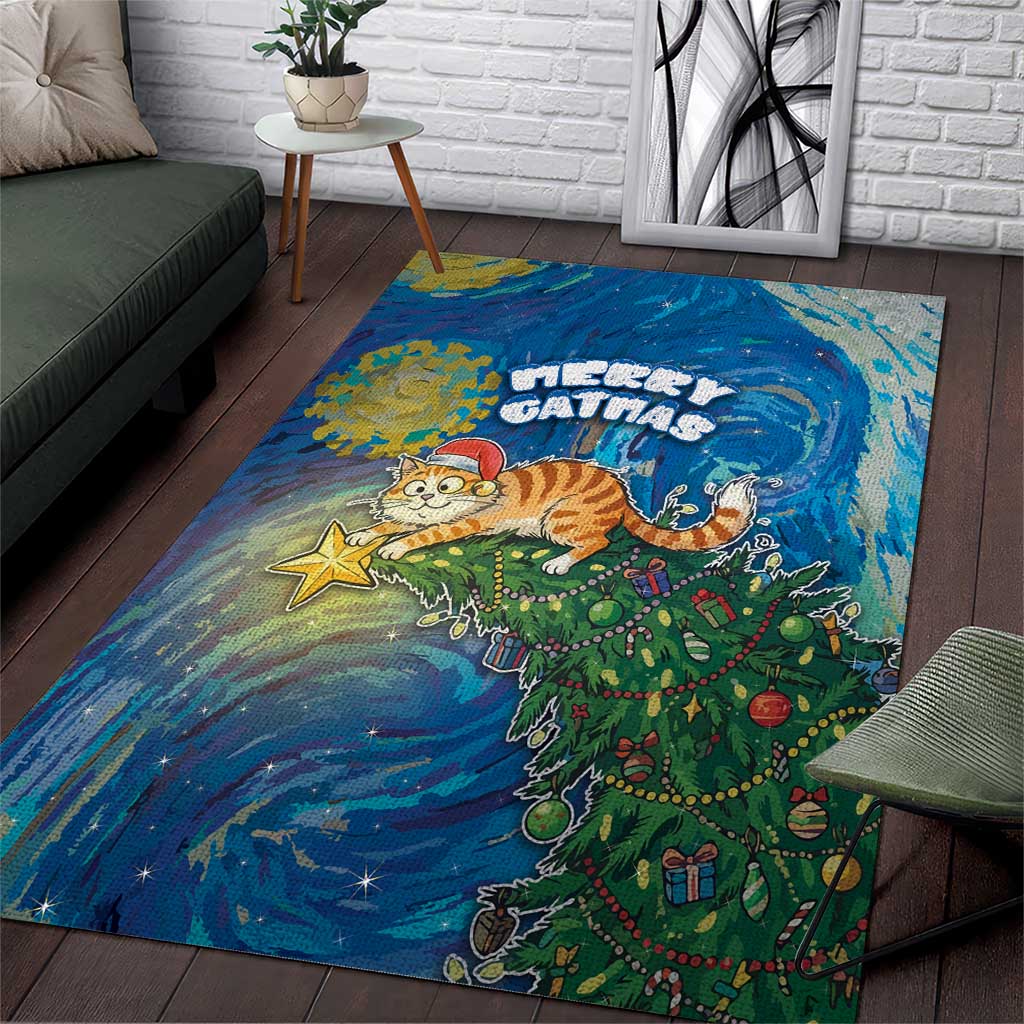 Merry Catmas Area Rug Cat Hanging On Xmas Tree - Wonder Print Shop