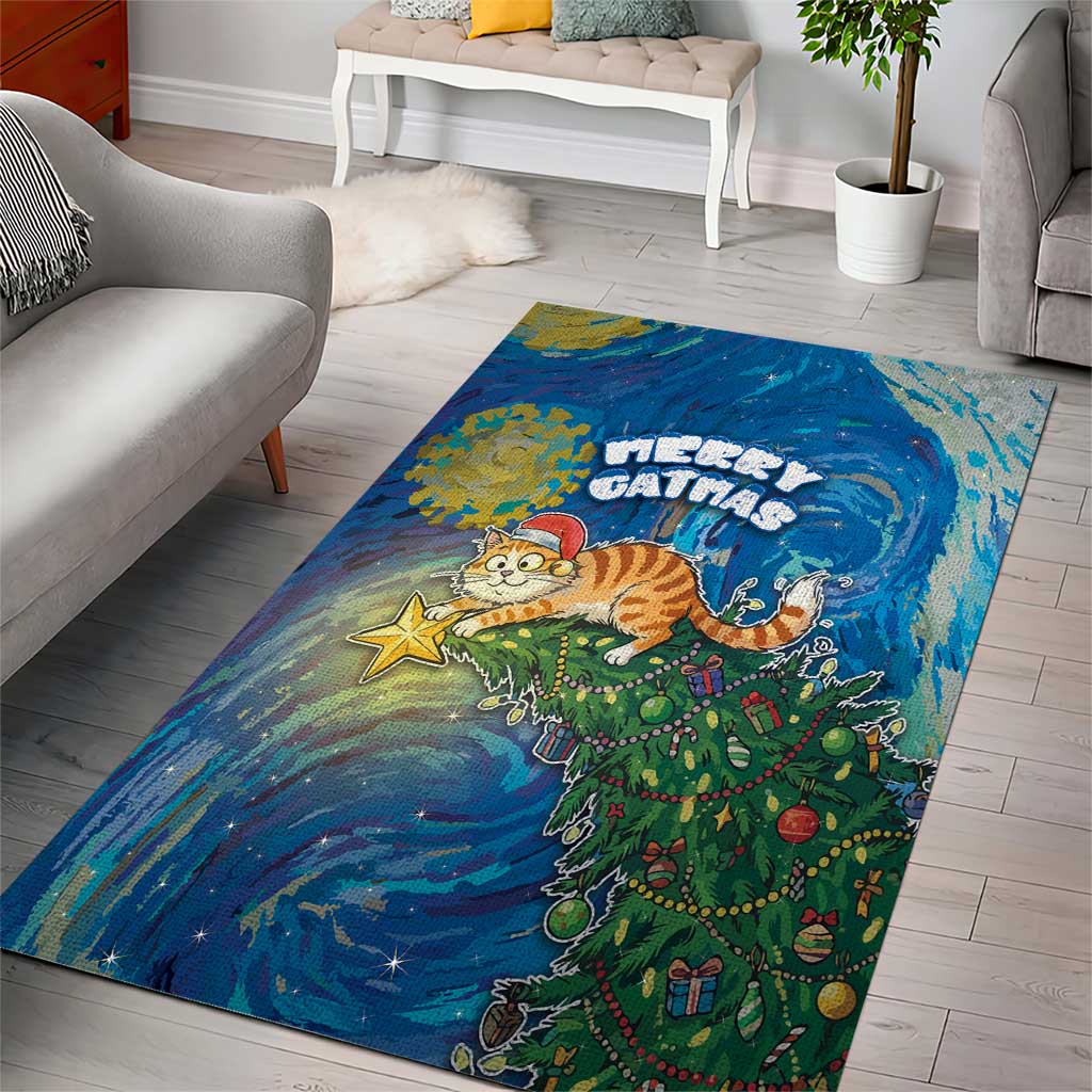 Merry Catmas Area Rug Cat Hanging On Xmas Tree - Wonder Print Shop