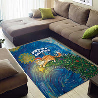 Merry Catmas Area Rug Cat Hanging On Xmas Tree - Wonder Print Shop
