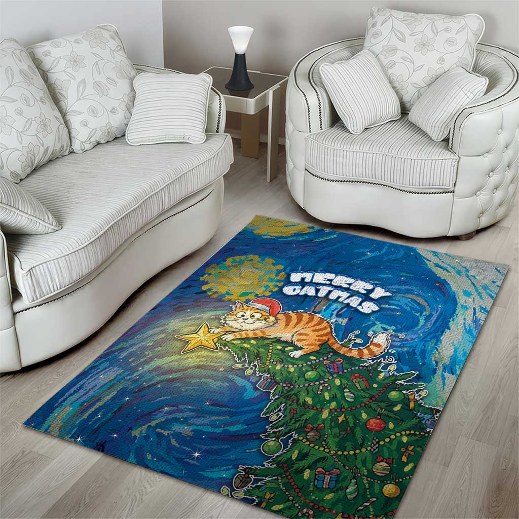 Merry Catmas Area Rug Cat Hanging On Xmas Tree - Wonder Print Shop