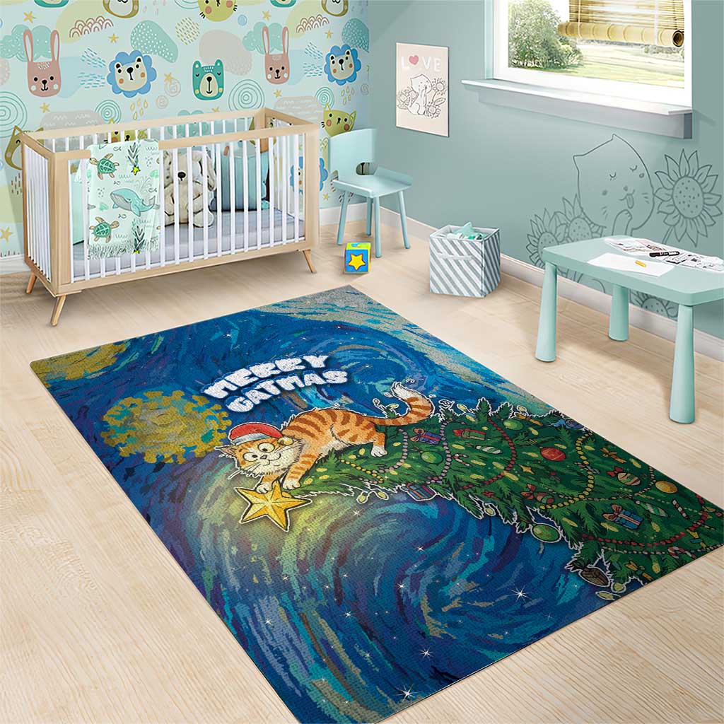 Merry Catmas Area Rug Cat Hanging On Xmas Tree - Wonder Print Shop