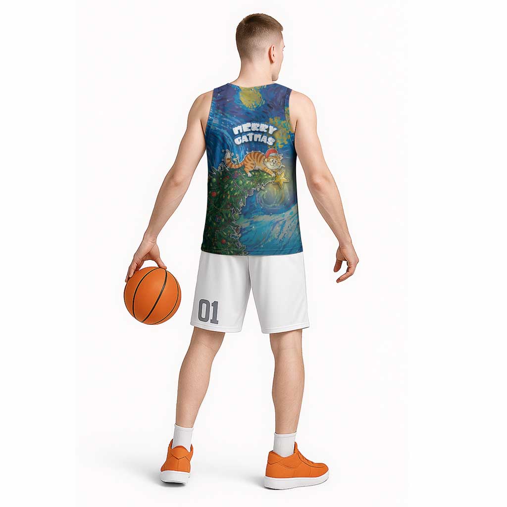 Merry Catmas Basketball Jersey Cat Hanging On Xmas Tree - Wonder Print Shop