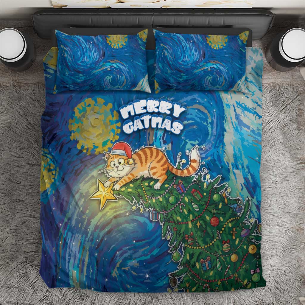 Merry Catmas Bedding Set Cat Hanging On Xmas Tree - Wonder Print Shop