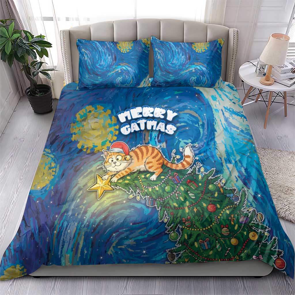 Merry Catmas Bedding Set Cat Hanging On Xmas Tree - Wonder Print Shop