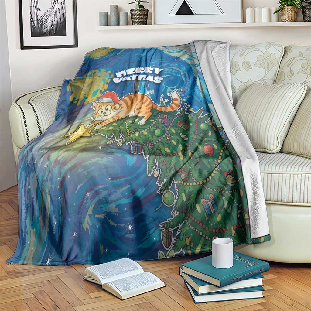 Merry Catmas Blanket Cat Hanging On Xmas Tree - Wonder Print Shop