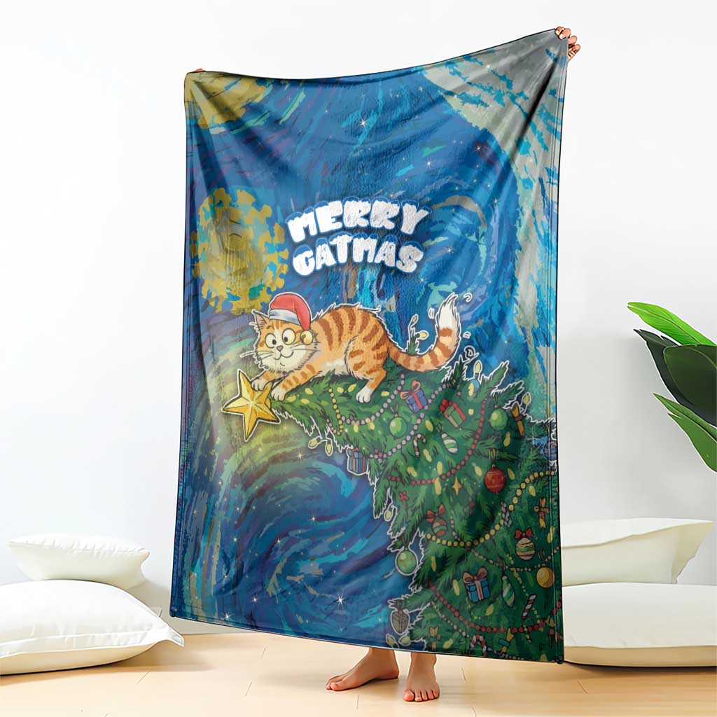 Merry Catmas Blanket Cat Hanging On Xmas Tree - Wonder Print Shop