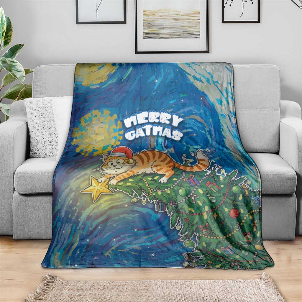 Merry Catmas Blanket Cat Hanging On Xmas Tree - Wonder Print Shop