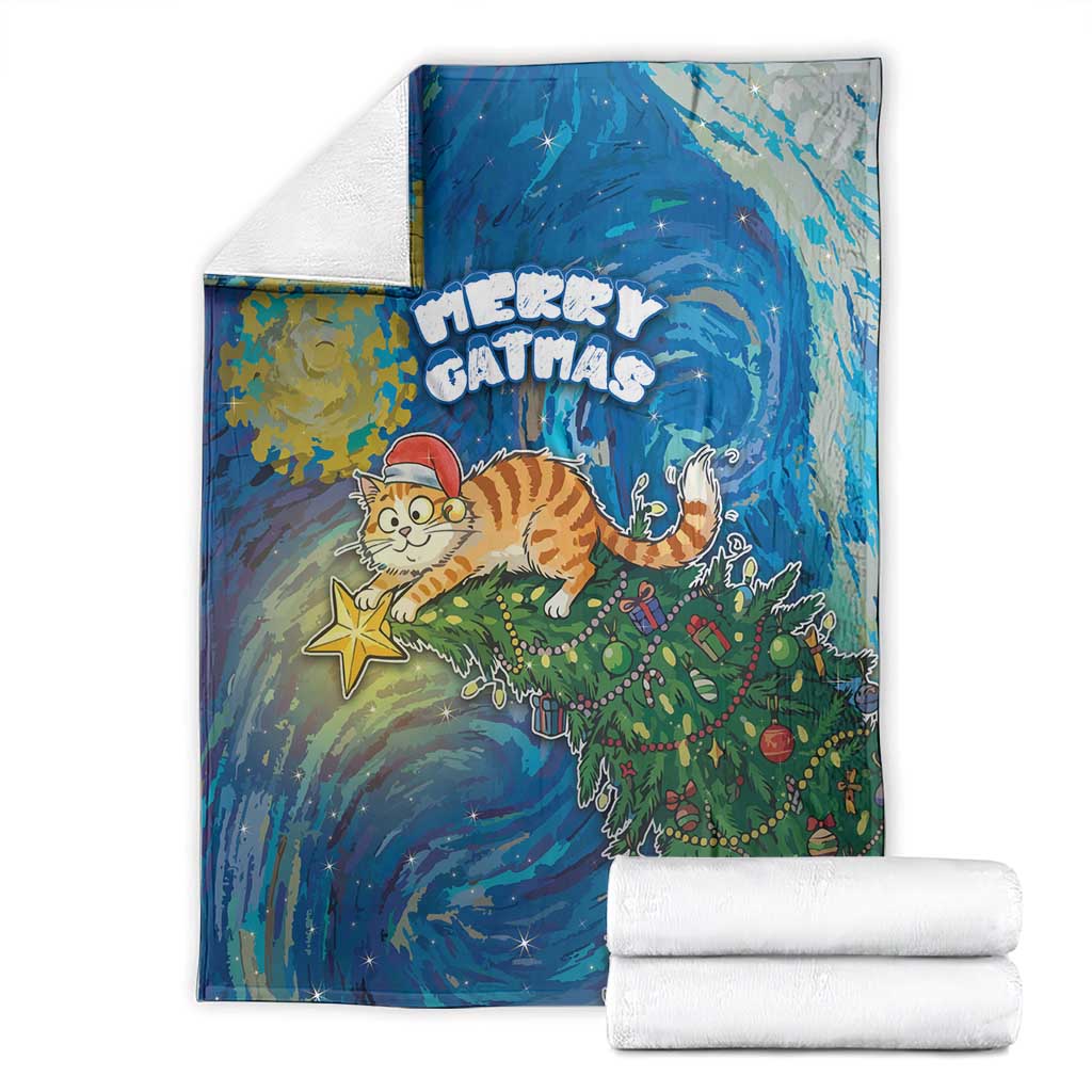 Merry Catmas Blanket Cat Hanging On Xmas Tree - Wonder Print Shop