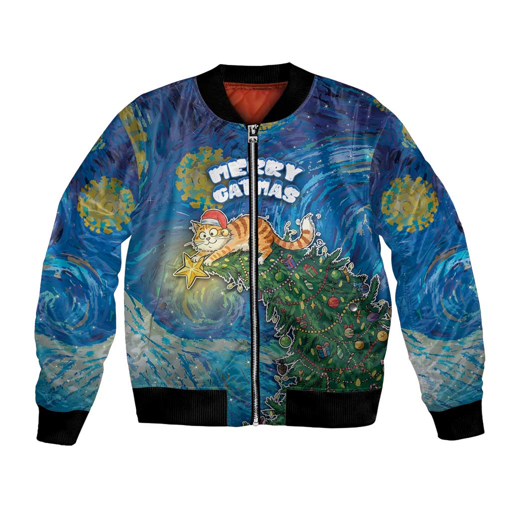 Merry Catmas Bomber Jacket Cat Hanging On Xmas Tree - Wonder Print Shop
