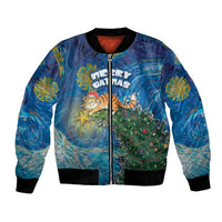 Merry Catmas Bomber Jacket Cat Hanging On Xmas Tree - Wonder Print Shop
