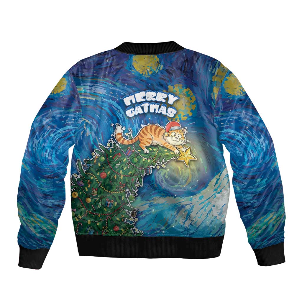 Merry Catmas Bomber Jacket Cat Hanging On Xmas Tree - Wonder Print Shop