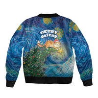 Merry Catmas Bomber Jacket Cat Hanging On Xmas Tree - Wonder Print Shop
