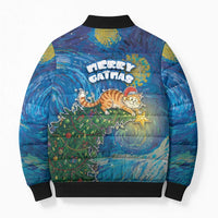 Merry Catmas Bomber Puffer Jacket Cat Hanging On Xmas Tree - Wonder Print Shop