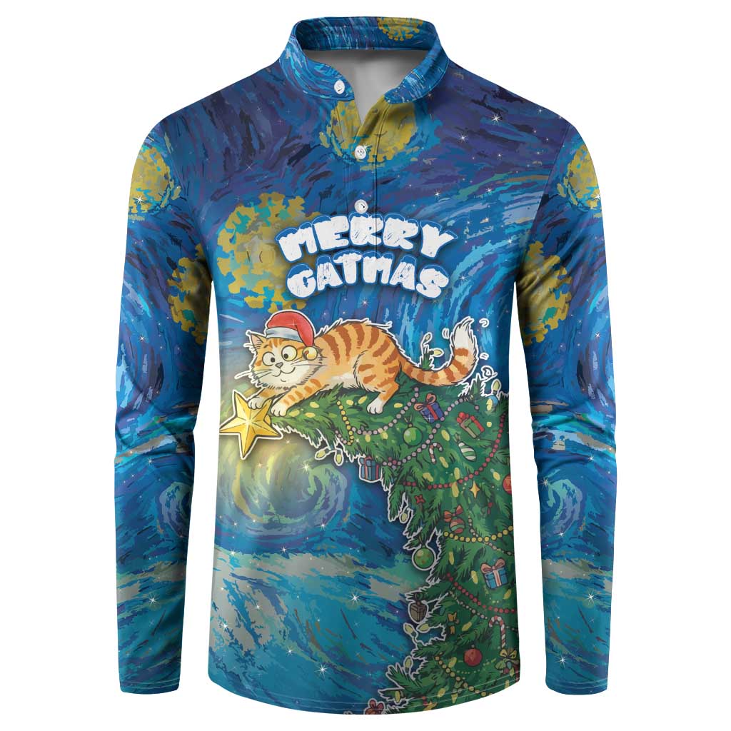 Merry Catmas Button Sweatshirt Cat Hanging On Xmas Tree - Wonder Print Shop