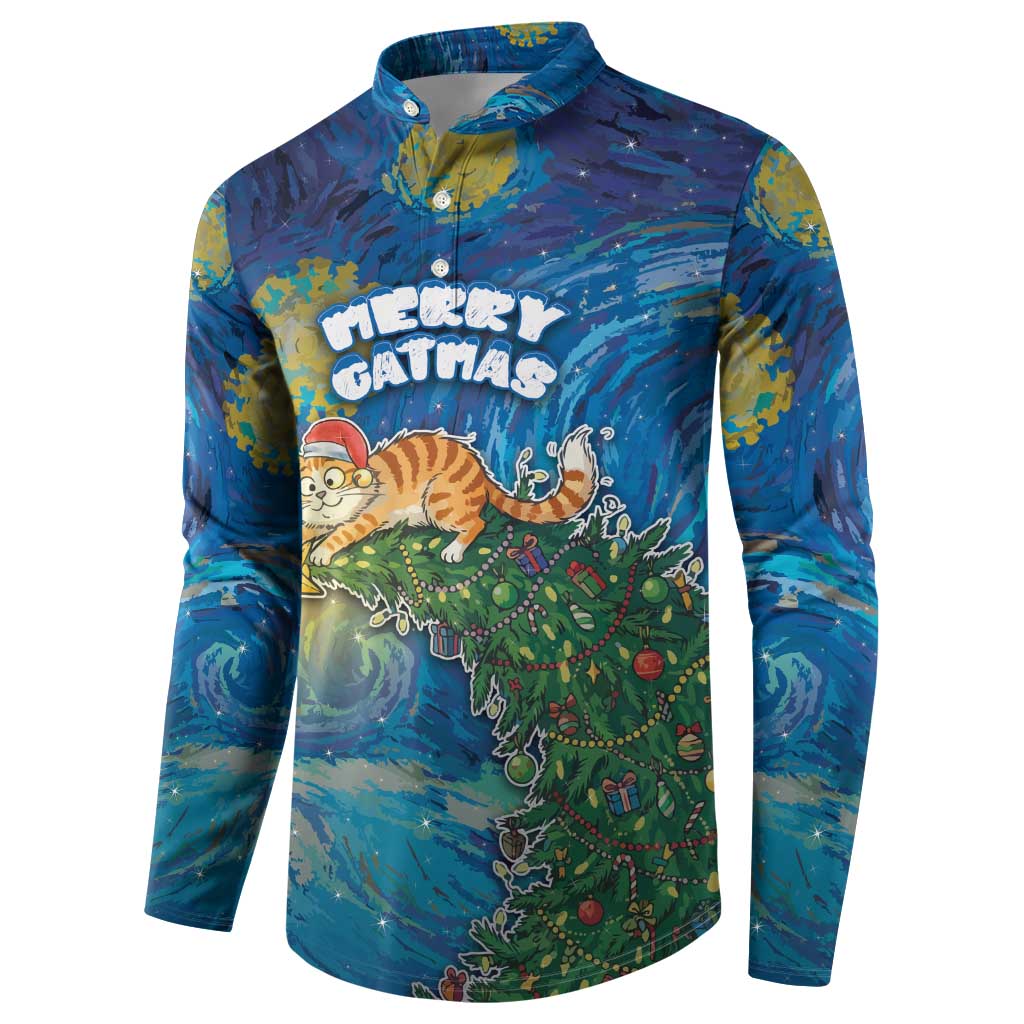 Merry Catmas Button Sweatshirt Cat Hanging On Xmas Tree - Wonder Print Shop