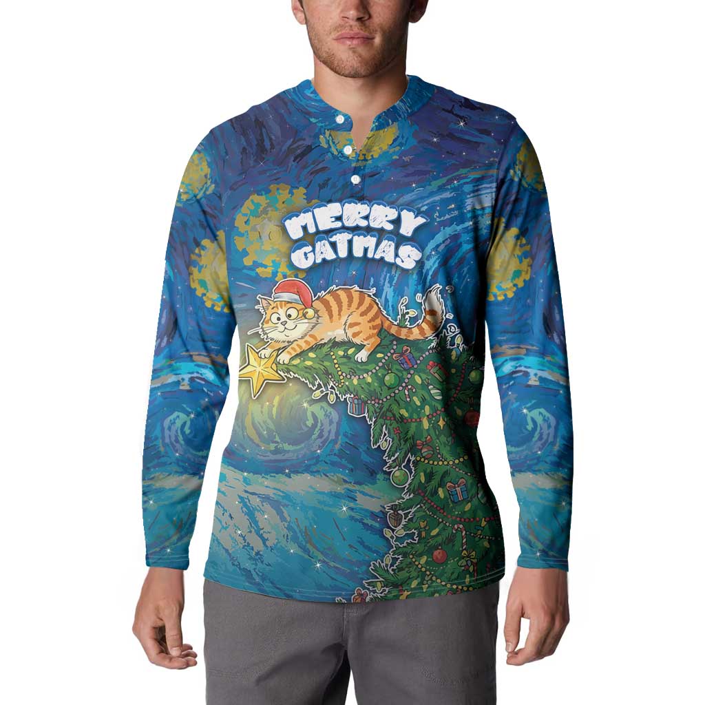 Merry Catmas Button Sweatshirt Cat Hanging On Xmas Tree - Wonder Print Shop