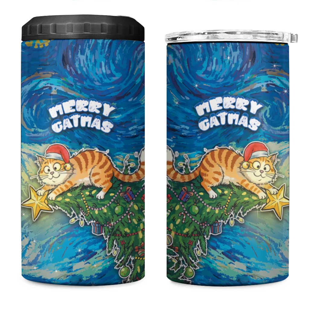 Merry Catmas 4 in 1 Can Cooler Tumbler Cat Hanging On Xmas Tree - Wonder Print Shop
