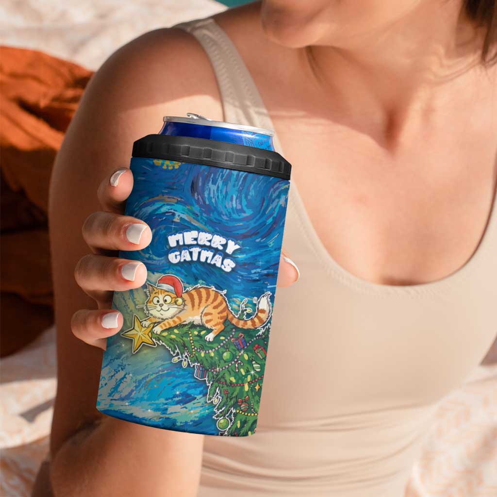 Merry Catmas 4 in 1 Can Cooler Tumbler Cat Hanging On Xmas Tree - Wonder Print Shop