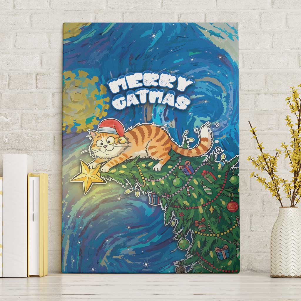 Merry Catmas Canvas Wall Art Cat Hanging On Xmas Tree - Wonder Print Shop