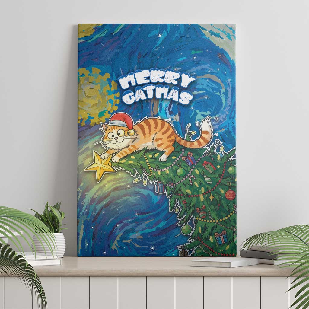 Merry Catmas Canvas Wall Art Cat Hanging On Xmas Tree - Wonder Print Shop