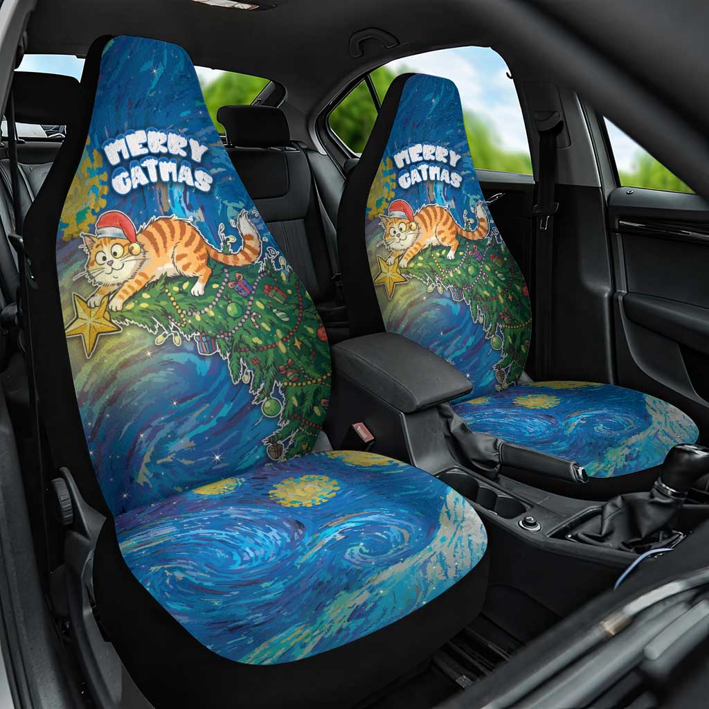 Merry Catmas Car Seat Cover Cat Hanging On Xmas Tree - Wonder Print Shop