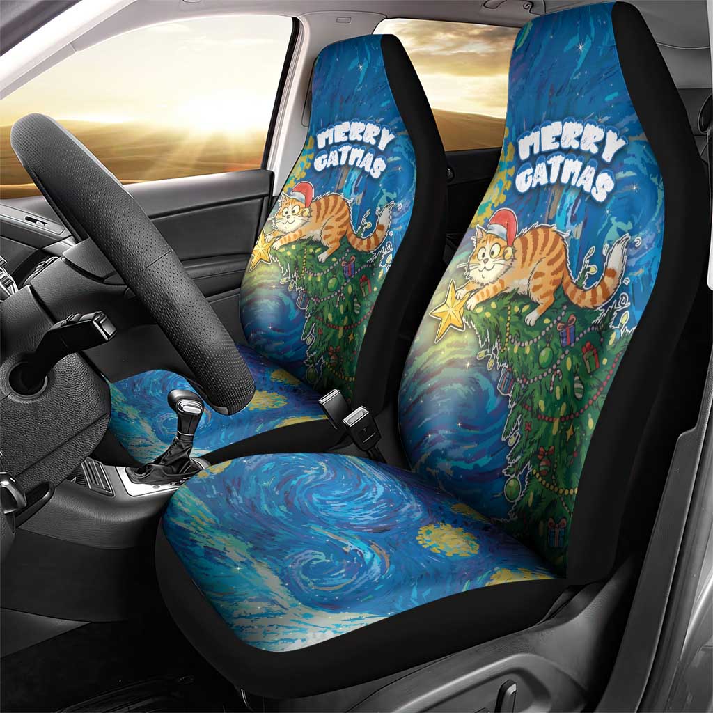 Merry Catmas Car Seat Cover Cat Hanging On Xmas Tree - Wonder Print Shop