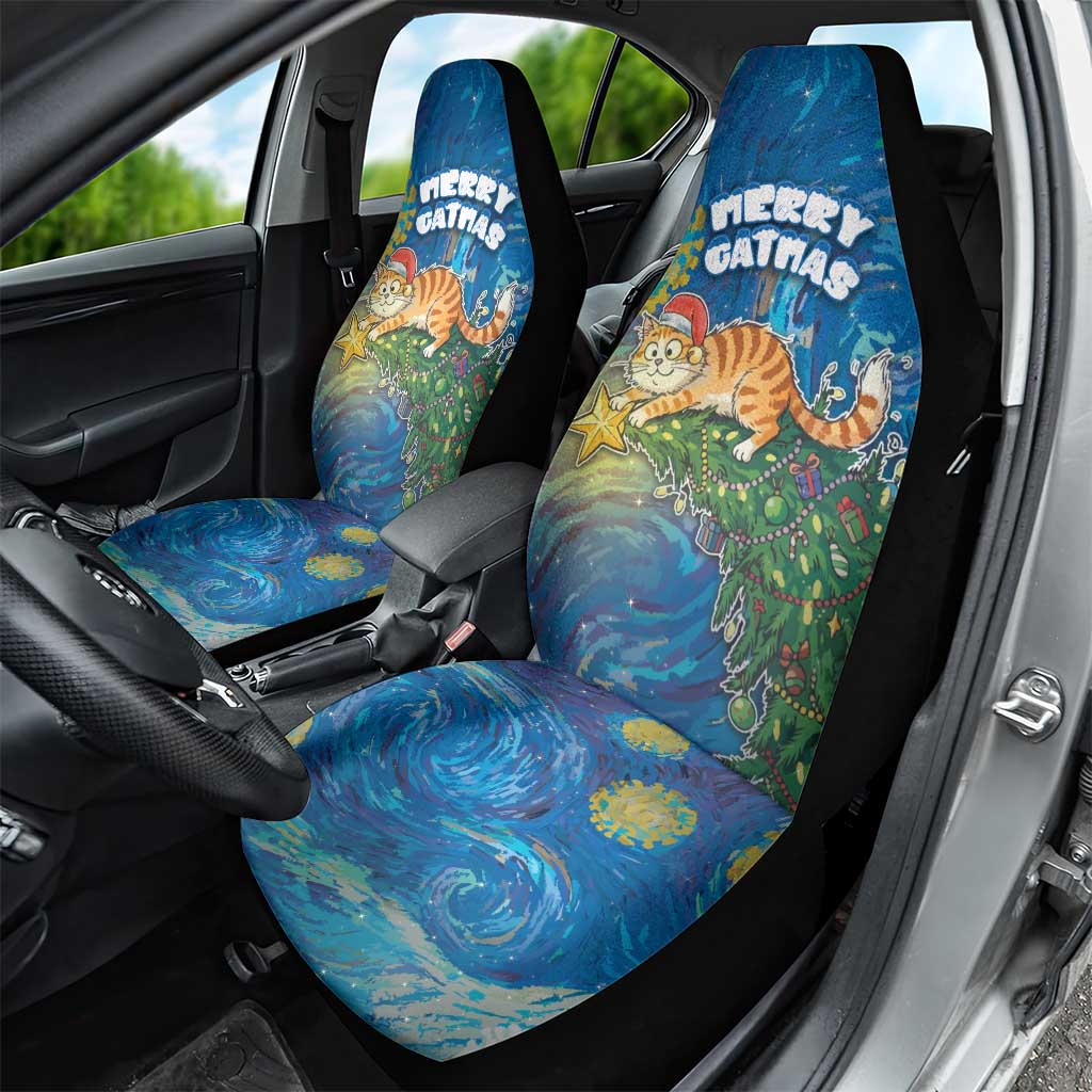 Merry Catmas Car Seat Cover Cat Hanging On Xmas Tree - Wonder Print Shop