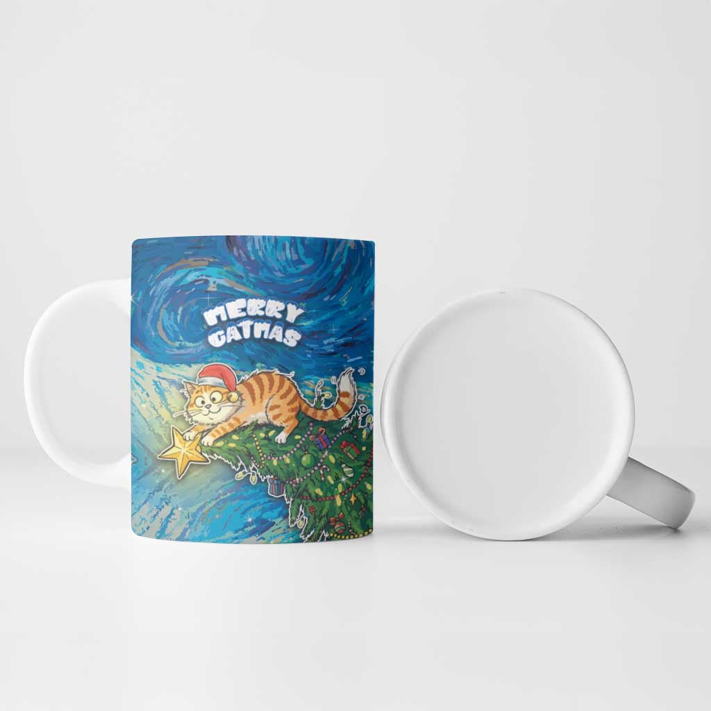 Merry Catmas Ceramic Mug Cat Hanging On Xmas Tree - Wonder Print Shop