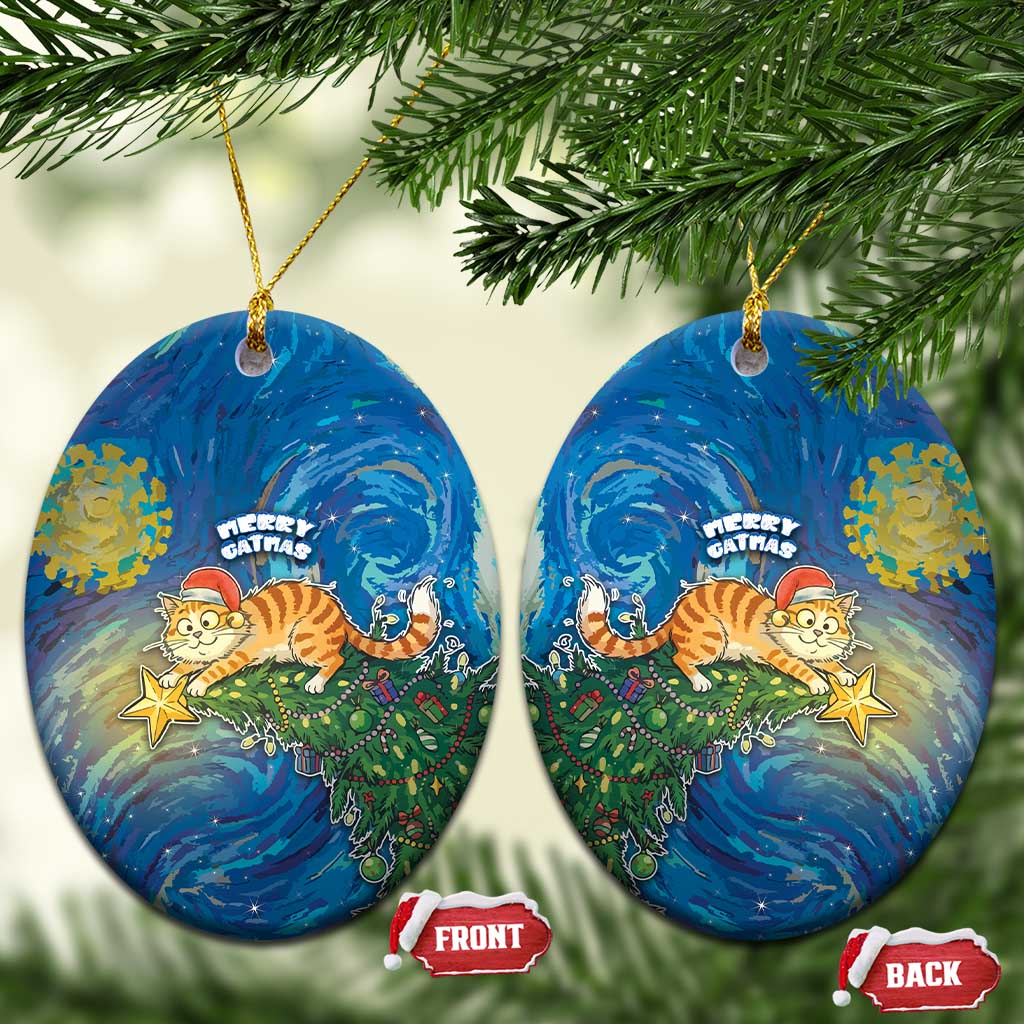 Merry Catmas Ceramic Ornament Cat Hanging On Xmas Tree - Wonder Print Shop