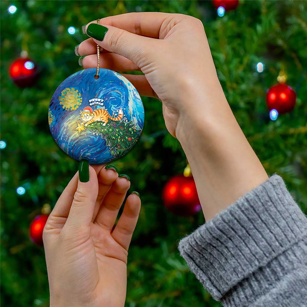 Merry Catmas Ceramic Ornament Cat Hanging On Xmas Tree - Wonder Print Shop