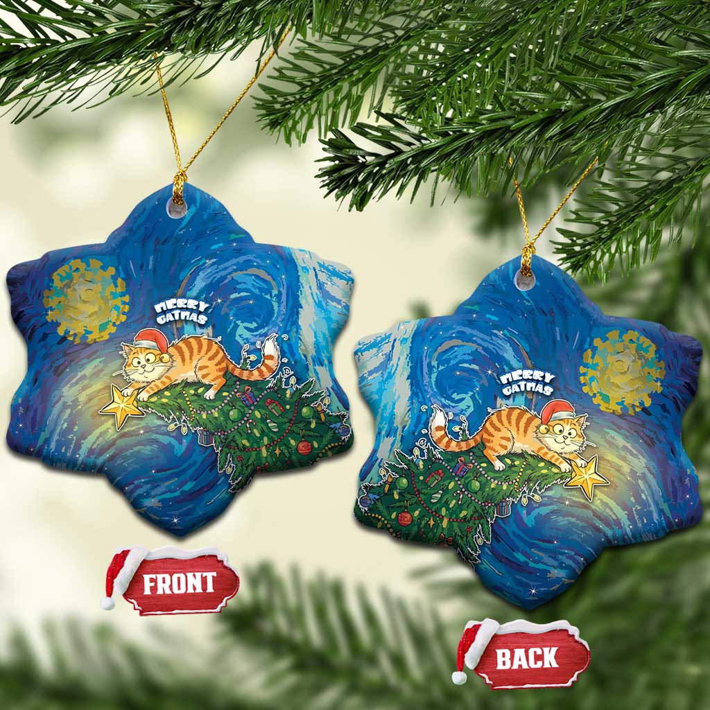 Merry Catmas Ceramic Ornament Cat Hanging On Xmas Tree - Wonder Print Shop