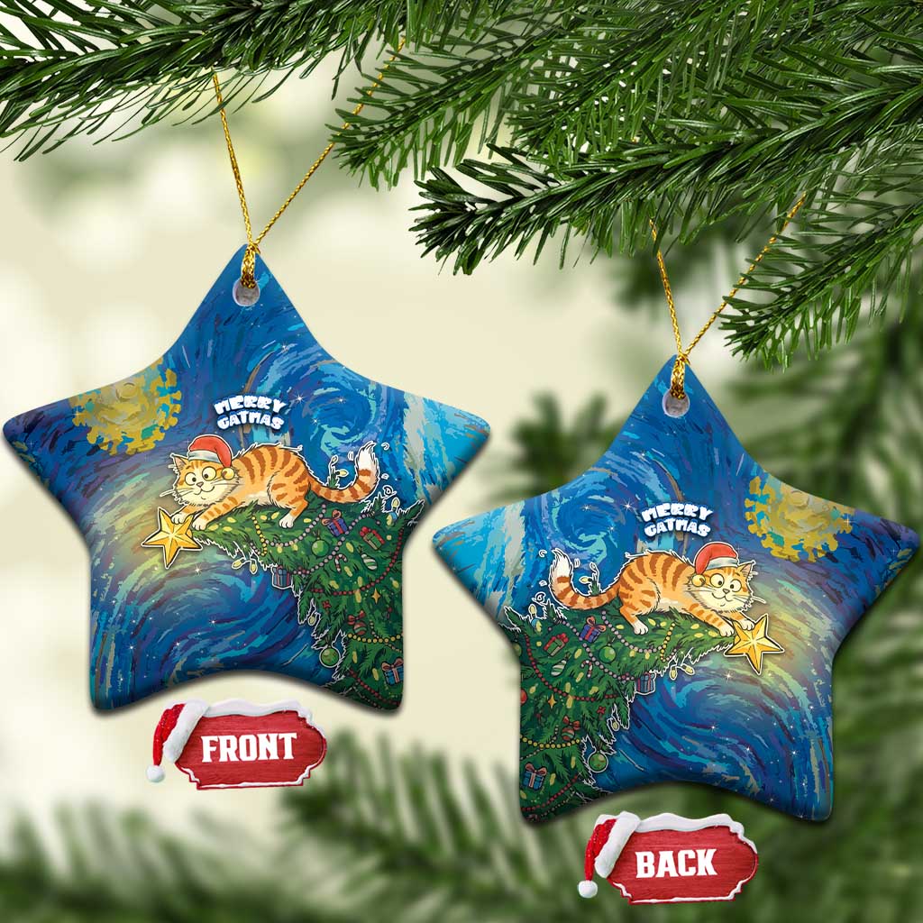 Merry Catmas Ceramic Ornament Cat Hanging On Xmas Tree - Wonder Print Shop