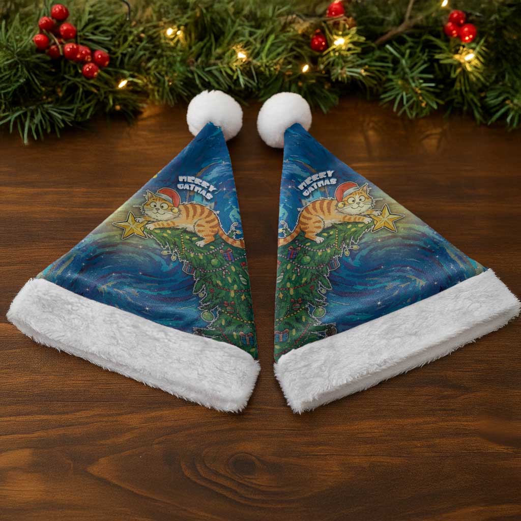 Merry Catmas Christmas Santa Hat Cat Hanging On Xmas Tree - Wonder Print Shop
