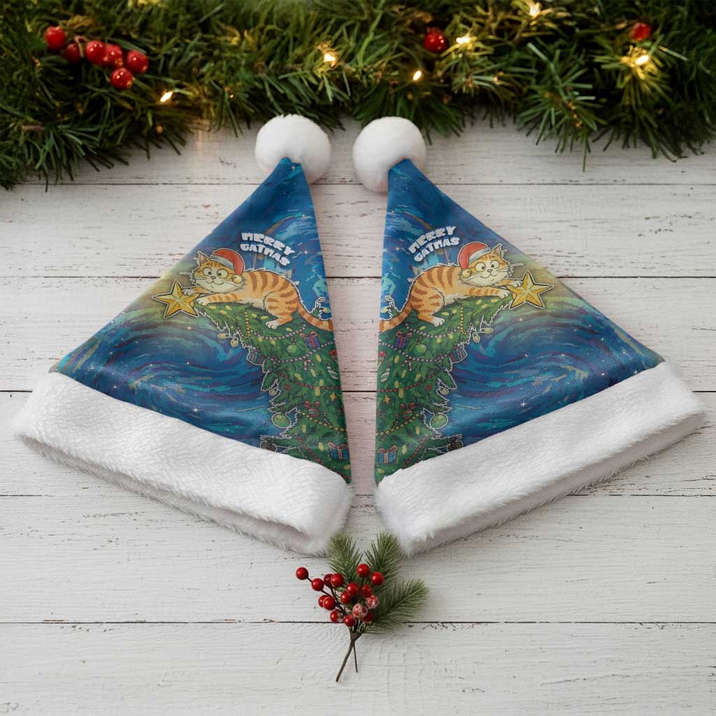 Merry Catmas Christmas Santa Hat Cat Hanging On Xmas Tree - Wonder Print Shop