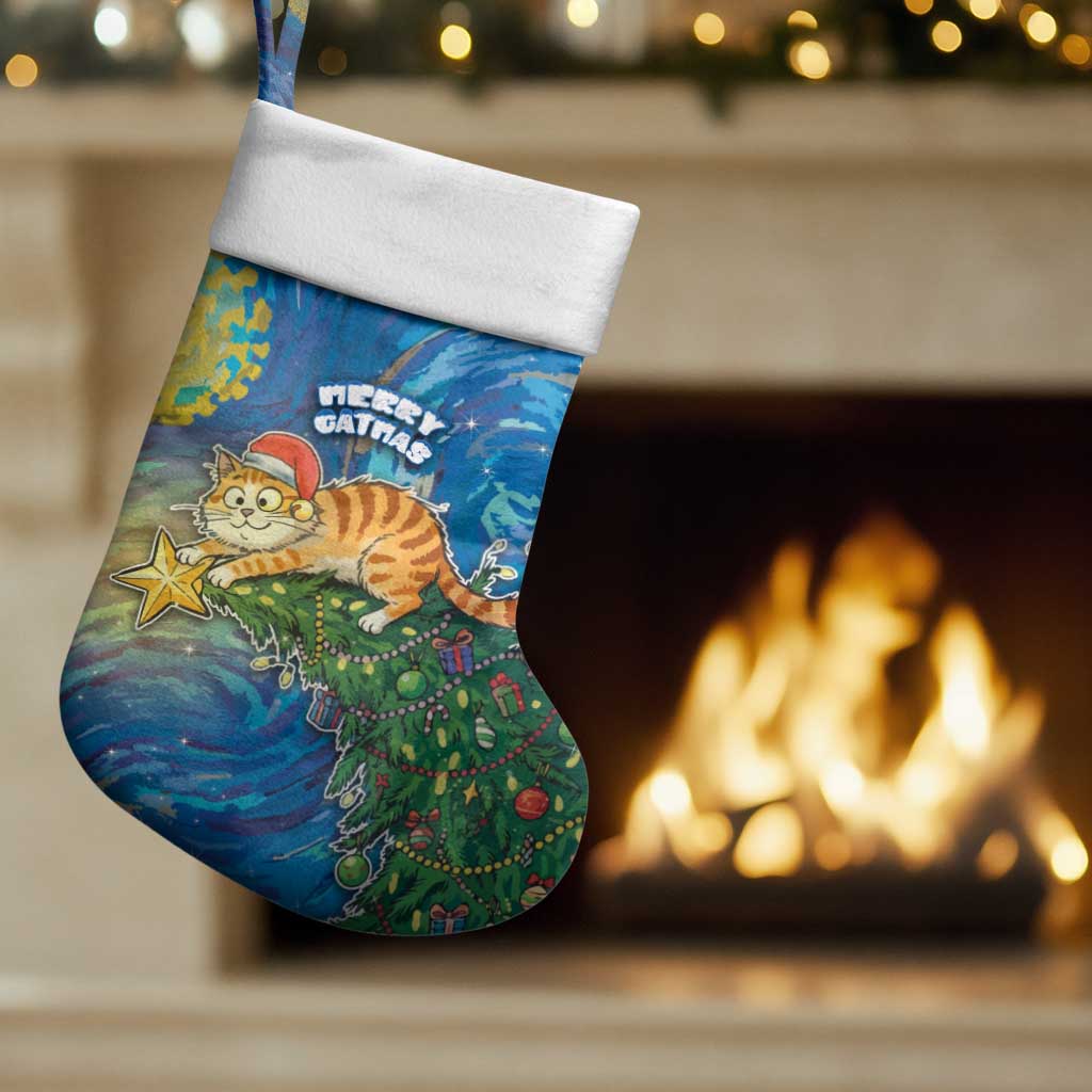 Merry Catmas Christmas Stocking Cat Hanging On Xmas Tree - Wonder Print Shop