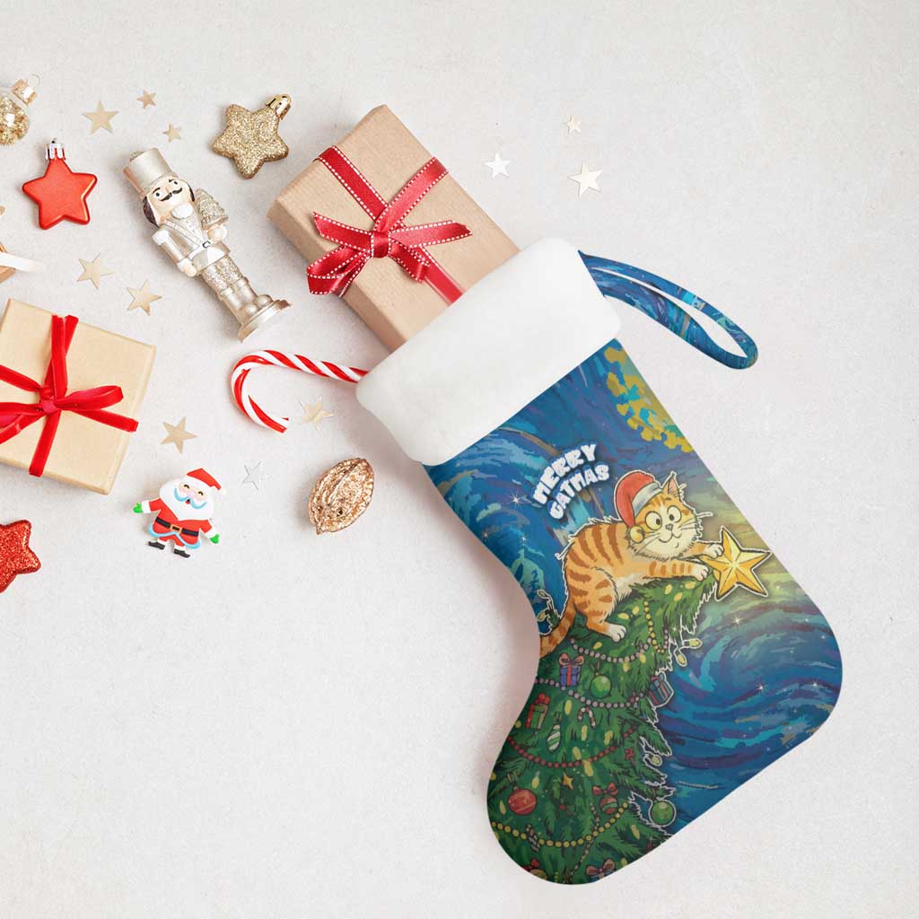 Merry Catmas Christmas Stocking Cat Hanging On Xmas Tree - Wonder Print Shop