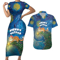 Merry Catmas Couples Matching Short Sleeve Bodycon Dress and Hawaiian Shirt Cat Hanging On Xmas Tree - Wonder Print Shop