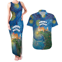 Merry Catmas Couples Matching Tank Maxi Dress and Hawaiian Shirt Cat Hanging On Xmas Tree - Wonder Print Shop