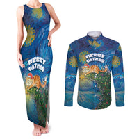 Merry Catmas Couples Matching Tank Maxi Dress and Long Sleeve Button Shirt Cat Hanging On Xmas Tree - Wonder Print Shop