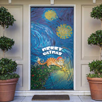 Merry Catmas Door Cover Cat Hanging On Xmas Tree - Wonder Print Shop