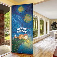 Merry Catmas Door Cover Cat Hanging On Xmas Tree - Wonder Print Shop