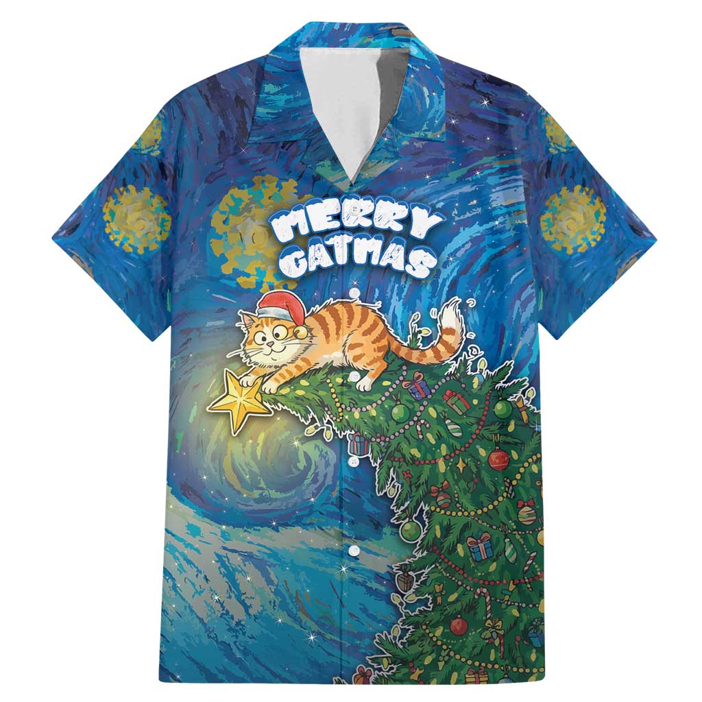 Merry Catmas Family Matching Mermaid Dress and Hawaiian Shirt Cat Hanging On Xmas Tree - Wonder Print Shop