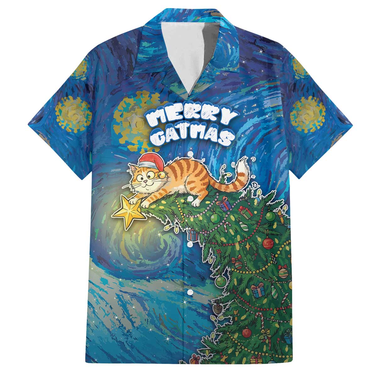 Merry Catmas Family Matching Off The Shoulder Long Sleeve Dress and Hawaiian Shirt Cat Hanging On Xmas Tree - Wonder Print Shop
