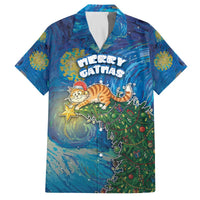 Merry Catmas Family Matching Off The Shoulder Long Sleeve Dress and Hawaiian Shirt Cat Hanging On Xmas Tree - Wonder Print Shop
