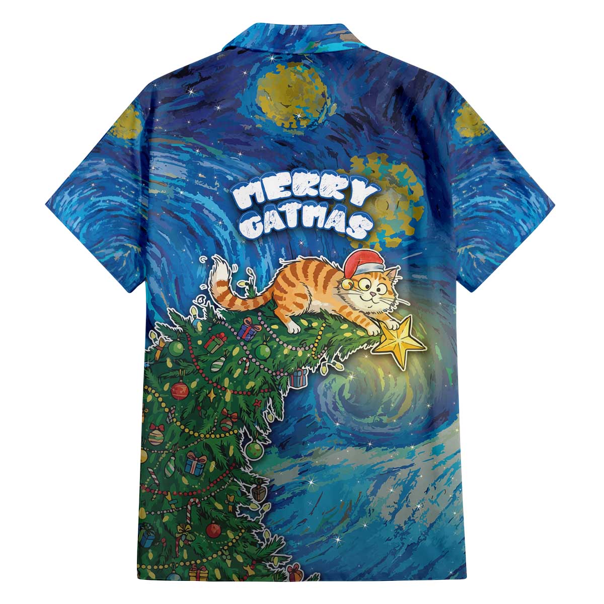 Merry Catmas Family Matching Off The Shoulder Long Sleeve Dress and Hawaiian Shirt Cat Hanging On Xmas Tree - Wonder Print Shop