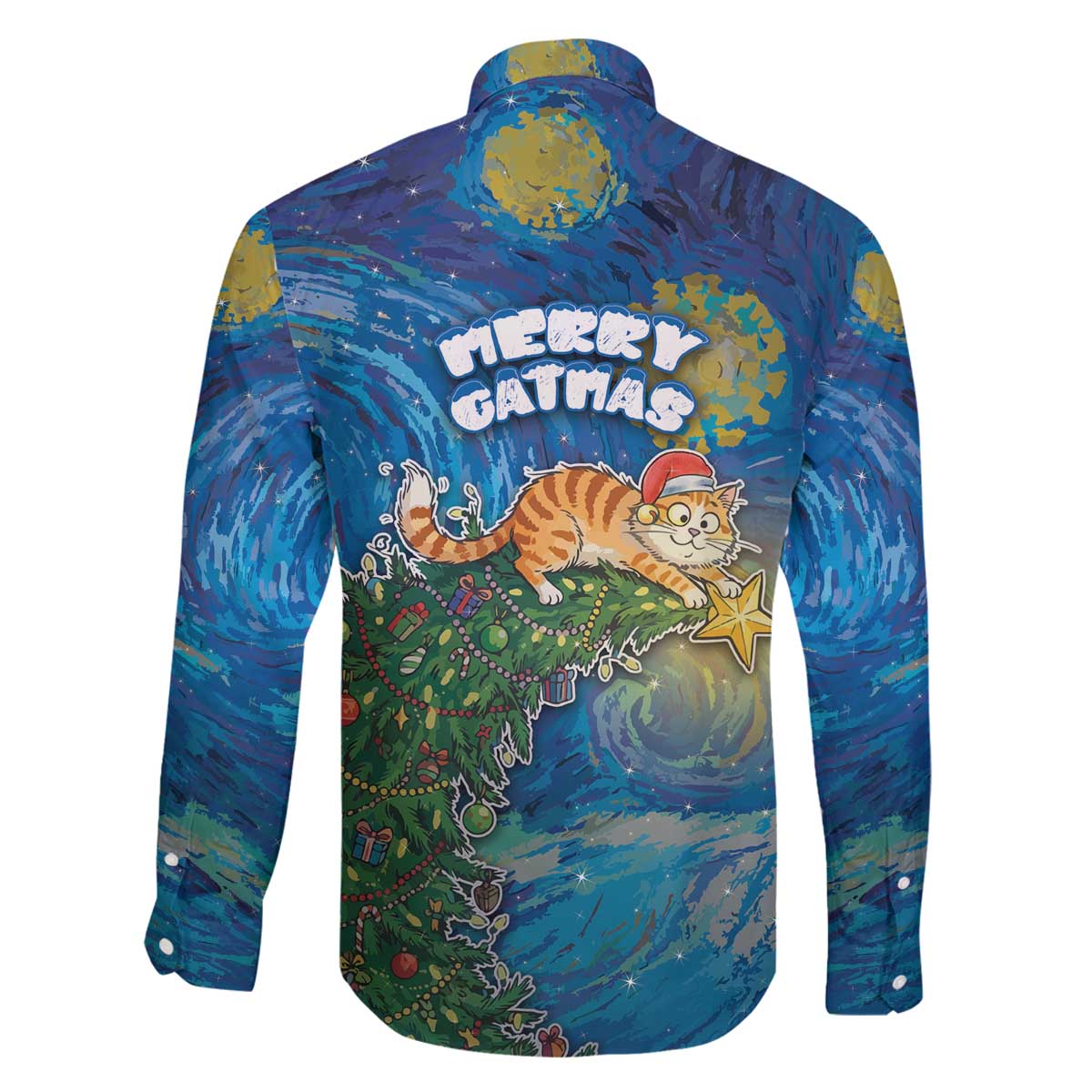 Merry Catmas Family Matching Off The Shoulder Long Sleeve Dress and Hawaiian Shirt Cat Hanging On Xmas Tree - Wonder Print Shop