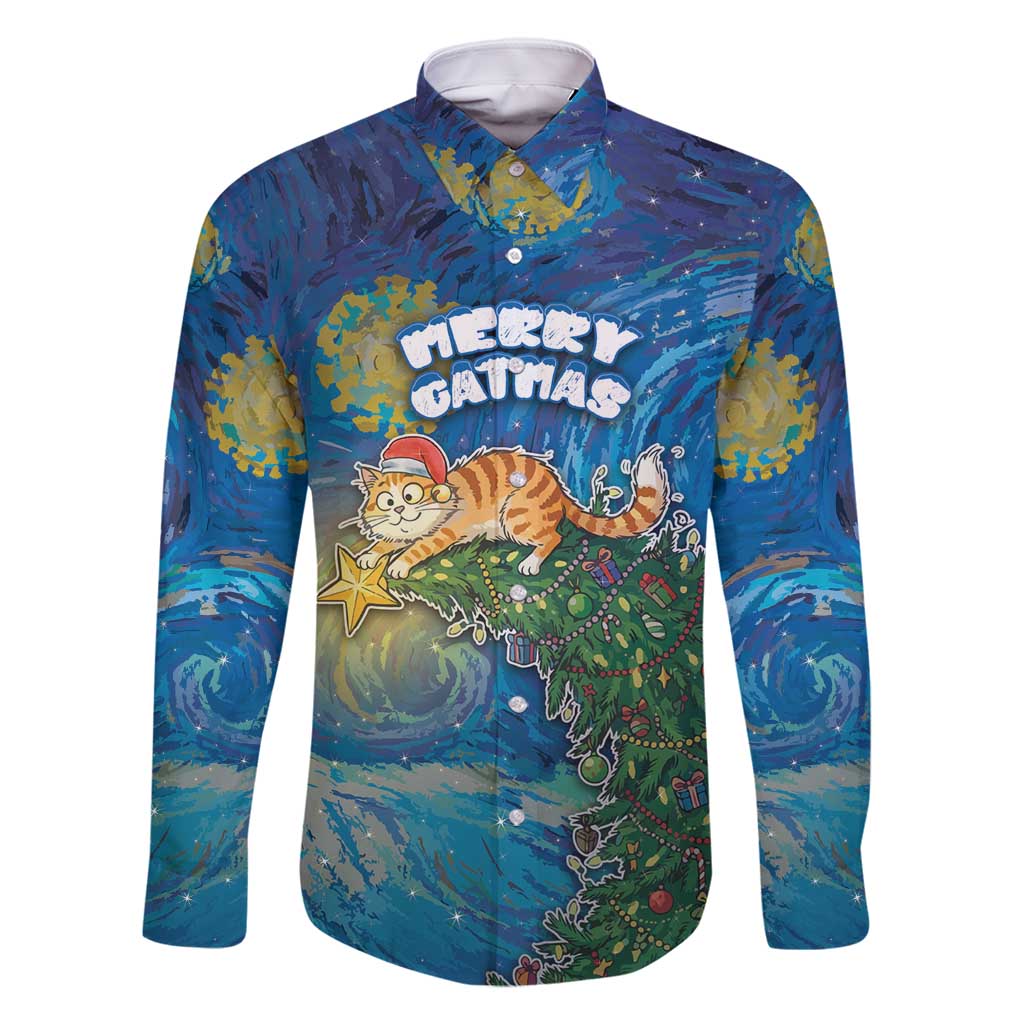 Merry Catmas Family Matching Off Shoulder Short Dress and Hawaiian Shirt Cat Hanging On Xmas Tree - Wonder Print Shop